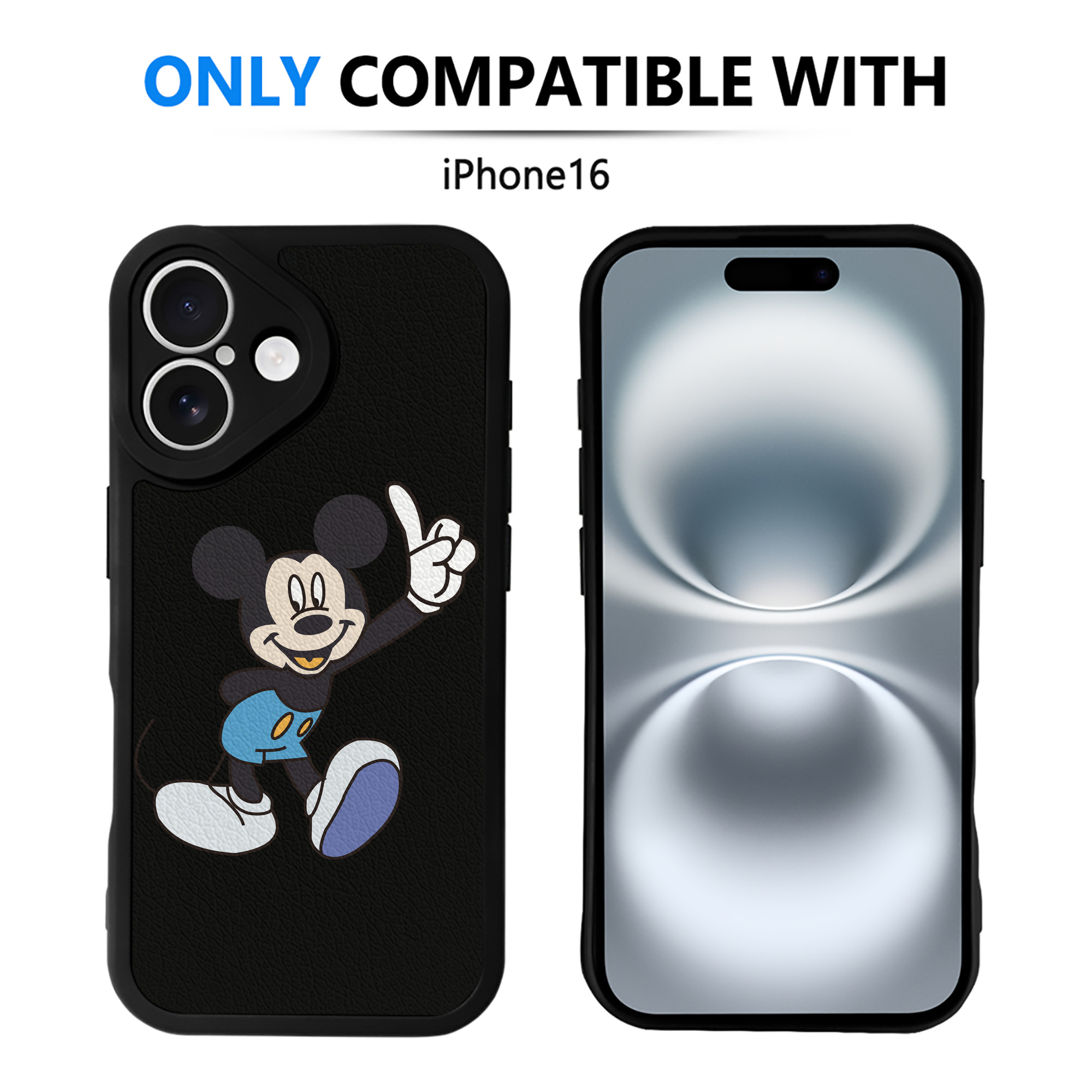 （画像用） ミッキーマウス Mickey Mouse 【iPhone 16シリーズ対応】シリコンスマホケース（レザー調） 材質：シリコン